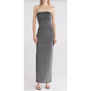 Naked Wardrobe Shimmer Tube Maxi Dress In Black/Silver. Size L. NWOT